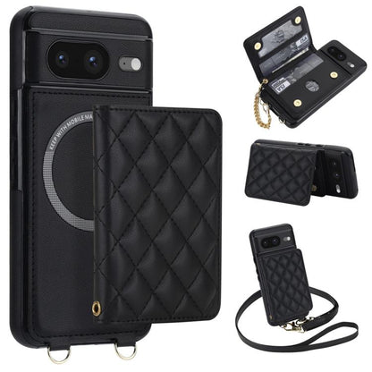 Rhombic Card Bag Magnetic Phone Case with Crossbody & Wrist Strap, For Google Pixel 10a, For Google Pixel 10 Pro XL / 9 Pro XL, For Google Pixel 10 / 10 Pro / 9 / 9 Pro, For Google Pixel 9a, For Google Pixel 8a, For Google Pixel 8 Pro, For Google Pixel 8
