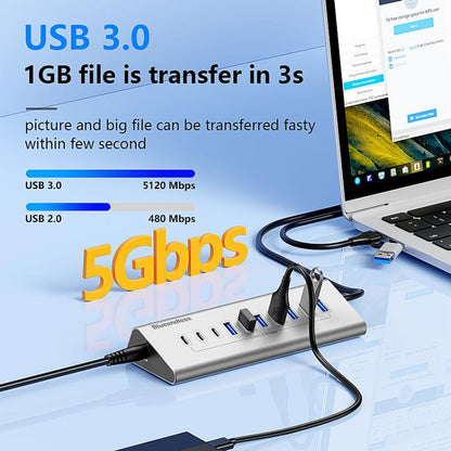 Blueendless Type-C / USB-C 2 in 1 Multifunctional HUB Docking Station UK Plug, 7 Ports Hub, 10 Ports Hub