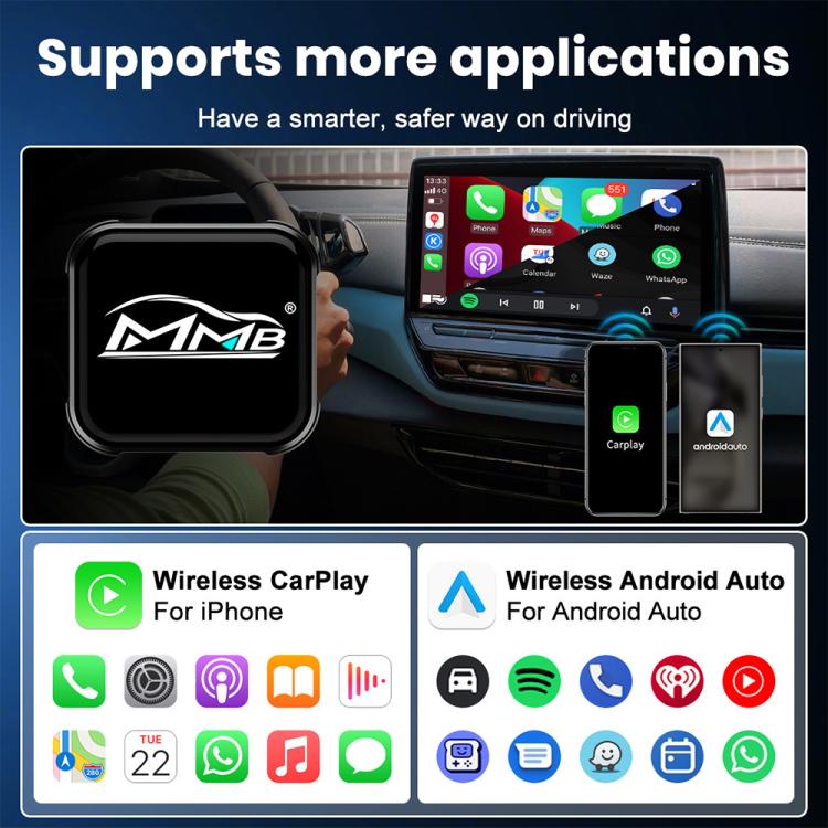 MMB 2 in 1 Car Smart Box Wired to Wireless Android Auto CarPlay Adapter, WJCP-MINI-Ultra (Orange), WJCP-MINI-Ultra (Black)