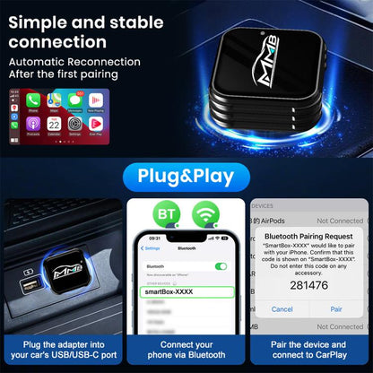 MMB 2 in 1 Car Smart Box Wired to Wireless Android Auto CarPlay Adapter, WJCP-MINI-Ultra (Orange), WJCP-MINI-Ultra (Black)