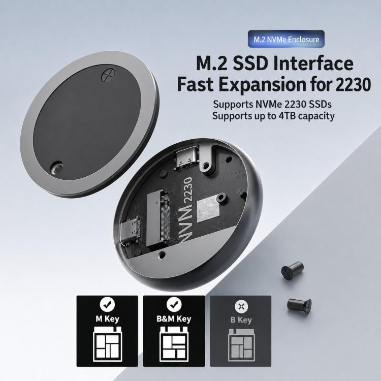 M.2 2230 NVMe SSD Magnetic Portable Hard Drive Enclosure, Card Reader No PD, Round PD100W, Square PD100W