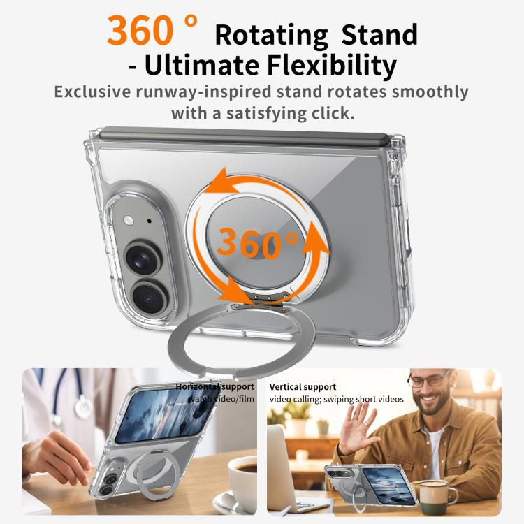 Scratch-proof Transparent Rotating Holder Magnetic Phone Case, For iPhone Fold