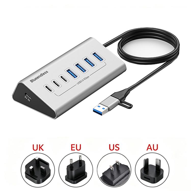 Blueendless Type-C / USB-C 2 in 1 Multifunctional HUB Docking Station EU Plug, 7 Ports Hub, 10 Ports Hub