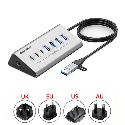 Blueendless Type-C / USB-C 2 in 1 Multifunctional HUB Docking Station US Plug, 7 Ports Hub, 10 Ports Hub