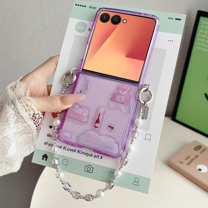 Clear TPU Cartoon Animal Phone Case with Strap, For Galaxy Z Flip8 5G, For Galaxy Z Flip7 5G