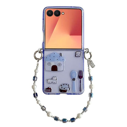 Clear TPU Cartoon Animal Phone Case with Strap, For Galaxy Z Flip8 5G, For Galaxy Z Flip7 5G