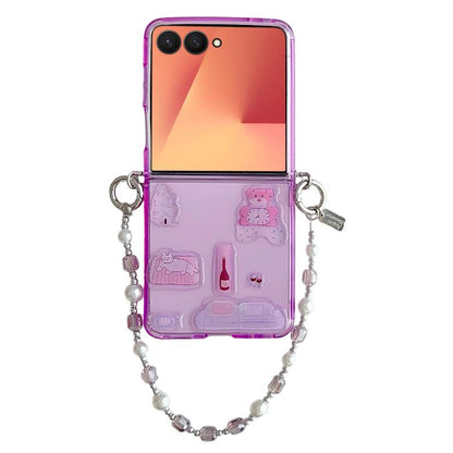 Clear TPU Cartoon Animal Phone Case with Strap, For Galaxy Z Flip8 5G, For Galaxy Z Flip7 5G