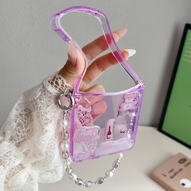 Clear TPU Cartoon Animal Phone Case with Strap, For Galaxy Z Flip8 5G, For Galaxy Z Flip7 5G