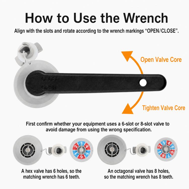 Inflatable Boats and Kayaks Universal Air Valve Wrench, Six Teeth, Eight Teeth