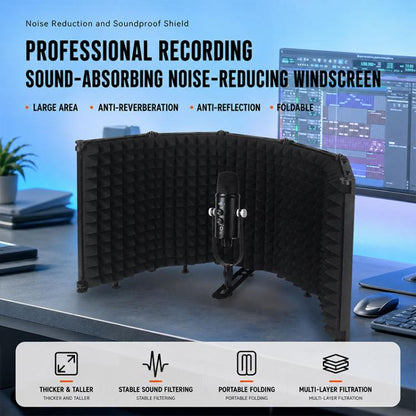 M3 Foldable Three-Panel Microphone Isolation Shield Windproof Screen, M3 Isolation Shield