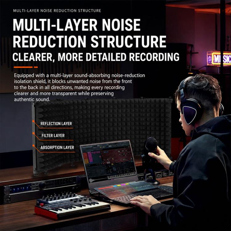 M3 Foldable Three-Panel Microphone Isolation Shield Windproof Screen, M3 Isolation Shield