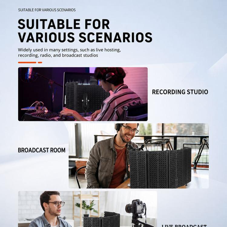 M3P Foldable Three-Panel Microphone Isolation Shield Windproof Screen with Phone Clip, M3P Isolation Shield+Phone Clip