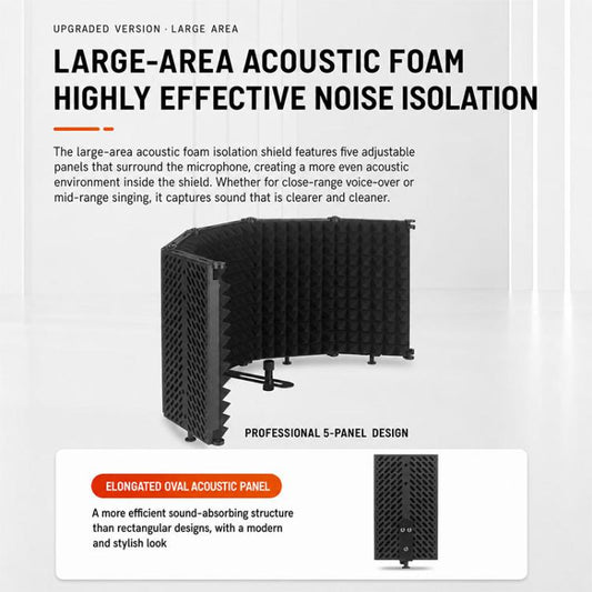 M5P Foldable Five-Panel Microphone Isolation Shield with Phone Clip, Tripod, Pop Filter Kit, M5P Isolation Shield+Phone Clip+Tripod+Pop Filter