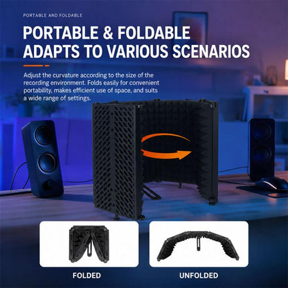 M5P Foldable Five-Panel Microphone Isolation Shield with Phone Clip, Tripod, Pop Filter Kit, M5P Isolation Shield+Phone Clip+Tripod+Pop Filter