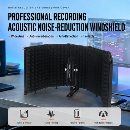 M3 Foldable Three-Panel Metal Casing Microphone Isolation Shield with Tripod and Pop Filter Kit, M3 Metal Casing Isolation Shield+Tripod+Pop Filter