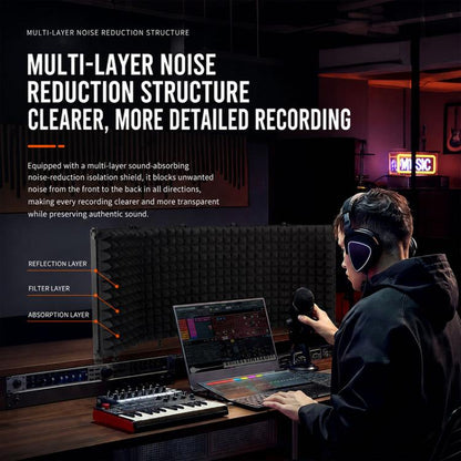 M5 Foldable Five-Panel Metal Casing Microphone Isolation Shield with Tripod and Pop Filter Kit, M5 Metal Casing Isolation Shield+Tripod+Pop Filter