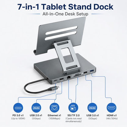 Blueendless ST706 7 in 1 4K 30Hz Multifunctional Docking Station Tablet Holder, ST706