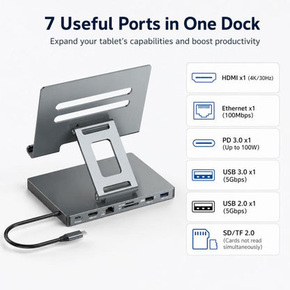 Blueendless ST706 7 in 1 4K 30Hz Multifunctional Docking Station Tablet Holder, ST706