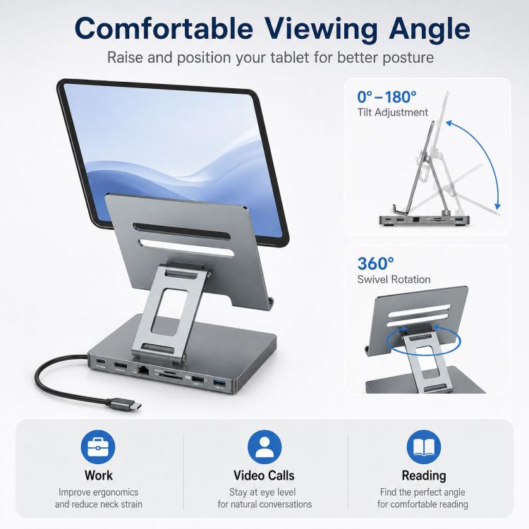 Blueendless ST706 7 in 1 4K 30Hz Multifunctional Docking Station Tablet Holder, ST706