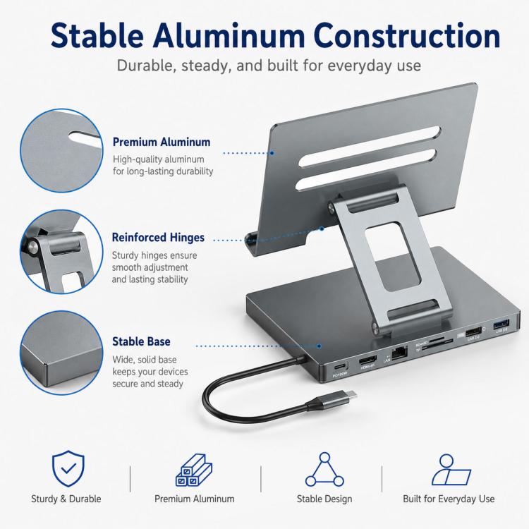 Blueendless ST706 7 in 1 4K 30Hz Multifunctional Docking Station Tablet Holder, ST706