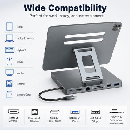 Blueendless ST706 7 in 1 4K 30Hz Multifunctional Docking Station Tablet Holder, ST706