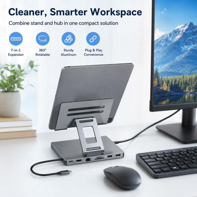 Blueendless ST706 7 in 1 4K 30Hz Multifunctional Docking Station Tablet Holder, ST706