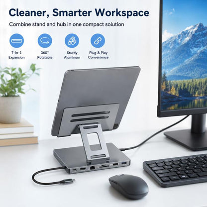Blueendless ST706 7 in 1 4K 30Hz Multifunctional Docking Station Tablet Holder, ST706