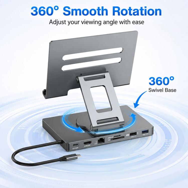 Blueendless ST706A 7 in 1 4K 30Hz Multifunctional Docking Station 360-Degree Rotating Tablet Holder, ST706A
