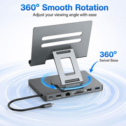 Blueendless ST706A 7 in 1 4K 30Hz Multifunctional Docking Station 360-Degree Rotating Tablet Holder, ST706A