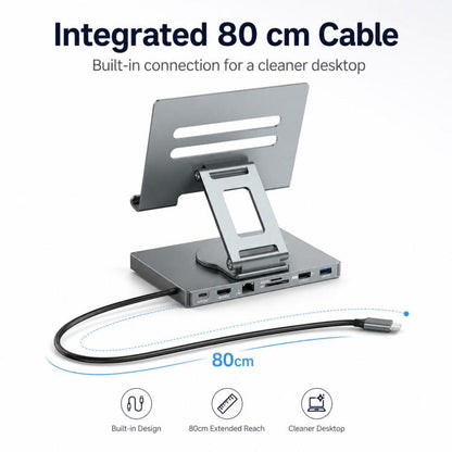 Blueendless ST706A 7 in 1 4K 30Hz Multifunctional Docking Station 360-Degree Rotating Tablet Holder, ST706A