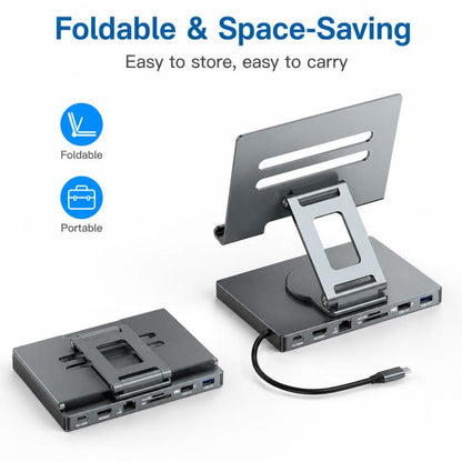 Blueendless ST706A 7 in 1 4K 30Hz Multifunctional Docking Station 360-Degree Rotating Tablet Holder, ST706A