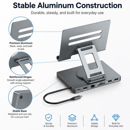 Blueendless ST706A 7 in 1 4K 30Hz Multifunctional Docking Station 360-Degree Rotating Tablet Holder, ST706A
