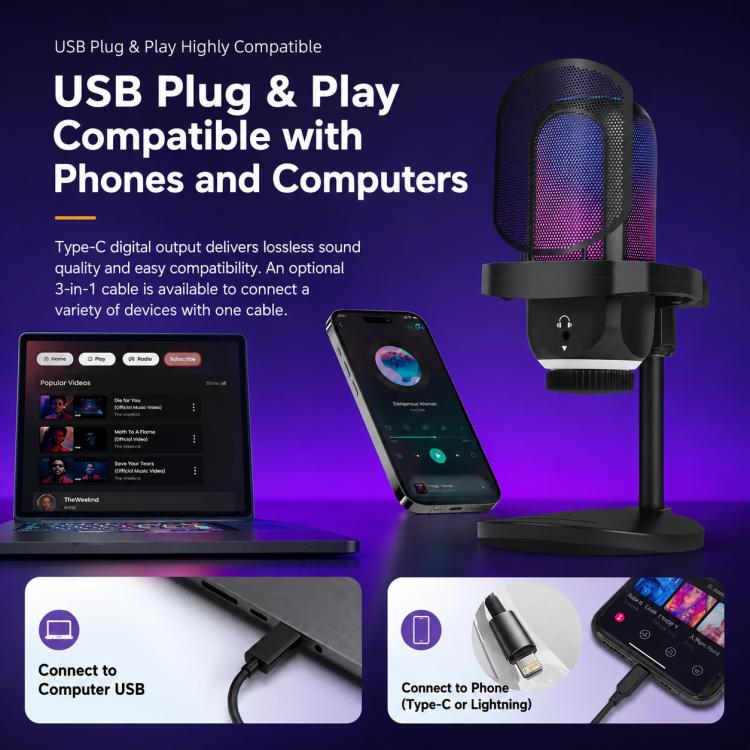 APK001 AI Noise Reduction USB Condenser Cantilever Microphone