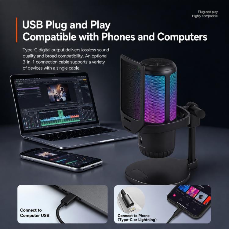 APK005 AI Smart Noise Reduction Condenser Cantilever Microphone