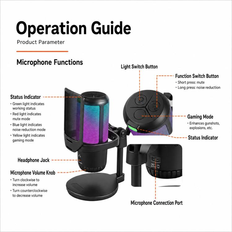 APK005 AI Smart Noise Reduction Condenser Desktop Microphone