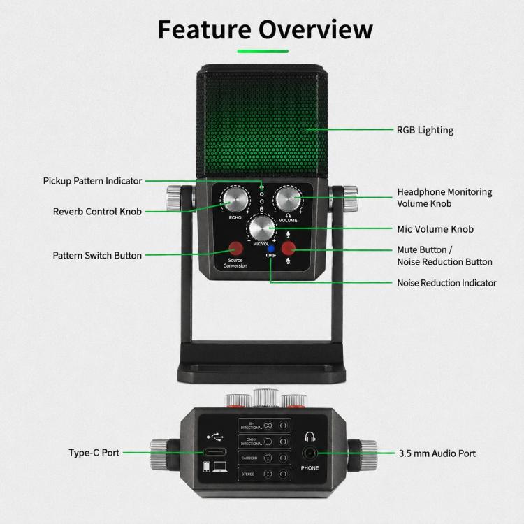 BM-959PL Multi-directional Switching ASMR Recording Condenser Microphone