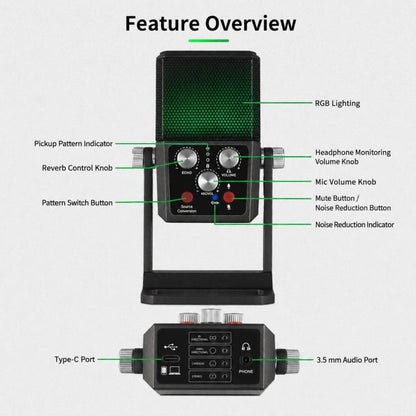 BM-959PL Multi-directional Switching ASMR Recording Condenser Microphone