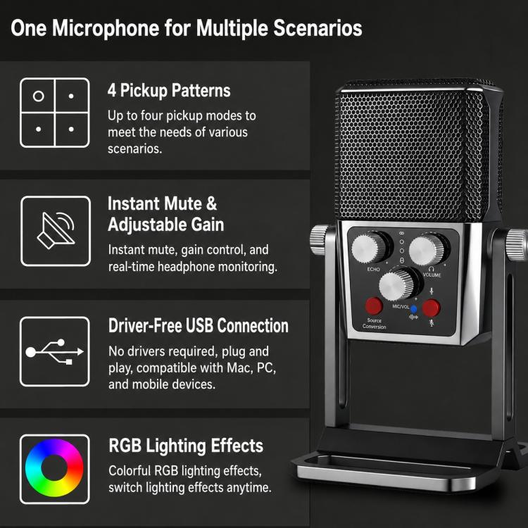 BM-959PL Multi-directional Switching ASMR Recording Condenser Microphone