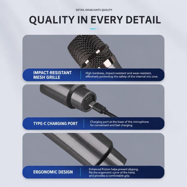 GE1 Handheld 2.4G Rechargeable Wireless Microphone, Single Microphone, Dual Microphones