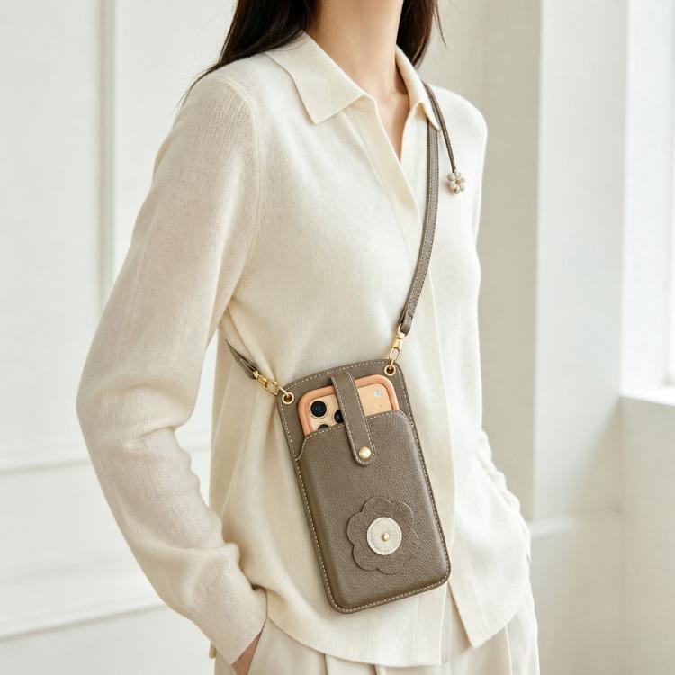 Flower Buckle Leather Crossbody Phone Bag For Phones 6.9 inch and Under