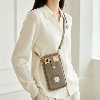 Flower Buckle Leather Crossbody Phone Bag For Phones 6.9 inch and Under