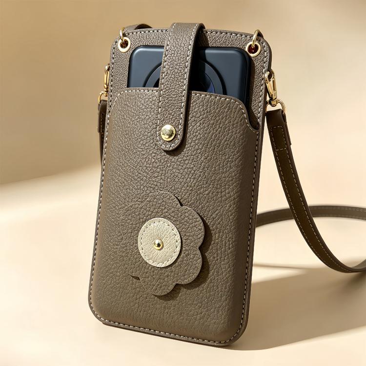 Flower Buckle Leather Crossbody Phone Bag For Phones 6.9 inch and Under