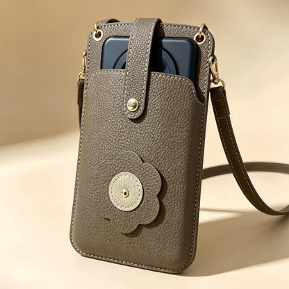 Flower Buckle Leather Crossbody Phone Bag For Phones 6.9 inch and Under