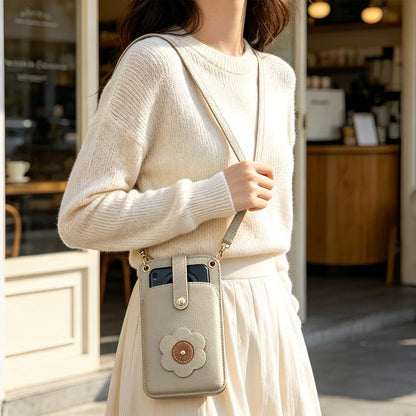 Flower Buckle Leather Crossbody Phone Bag For Phones 6.9 inch and Under
