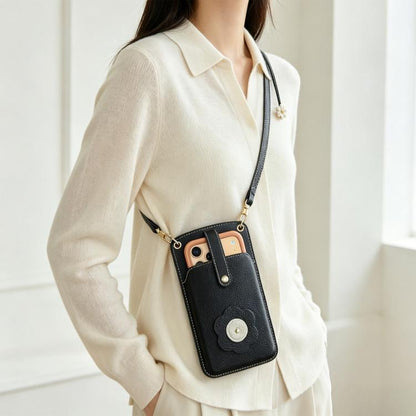 Flower Buckle Leather Crossbody Phone Bag For Phones 6.9 inch and Under