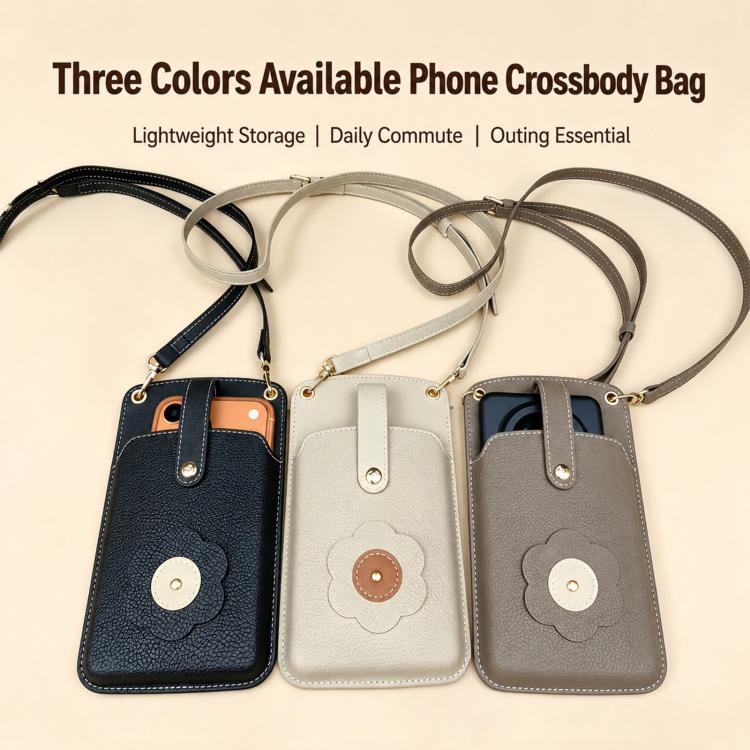 Flower Buckle Leather Crossbody Phone Bag For Phones 6.9 inch and Under