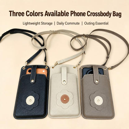 Flower Buckle Leather Crossbody Phone Bag For Phones 6.9 inch and Under