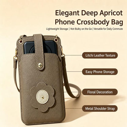 Flower Buckle Leather Crossbody Phone Bag For Phones 6.9 inch and Under