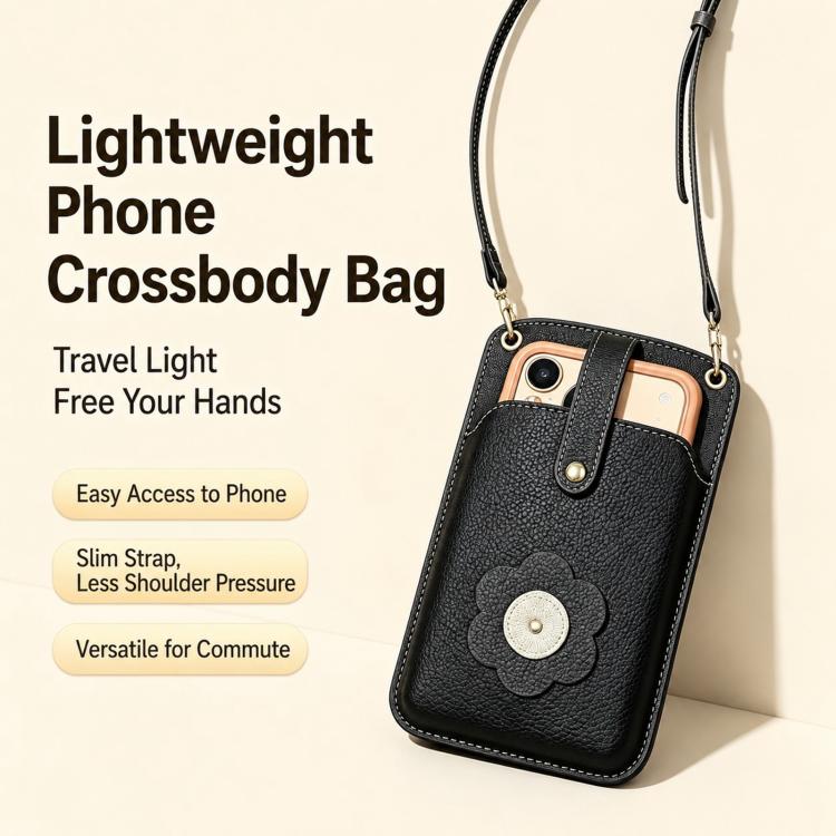 Flower Buckle Leather Crossbody Phone Bag For Phones 6.9 inch and Under