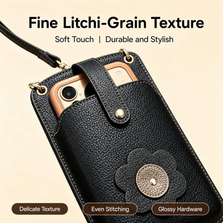 Flower Buckle Leather Crossbody Phone Bag For Phones 6.9 inch and Under